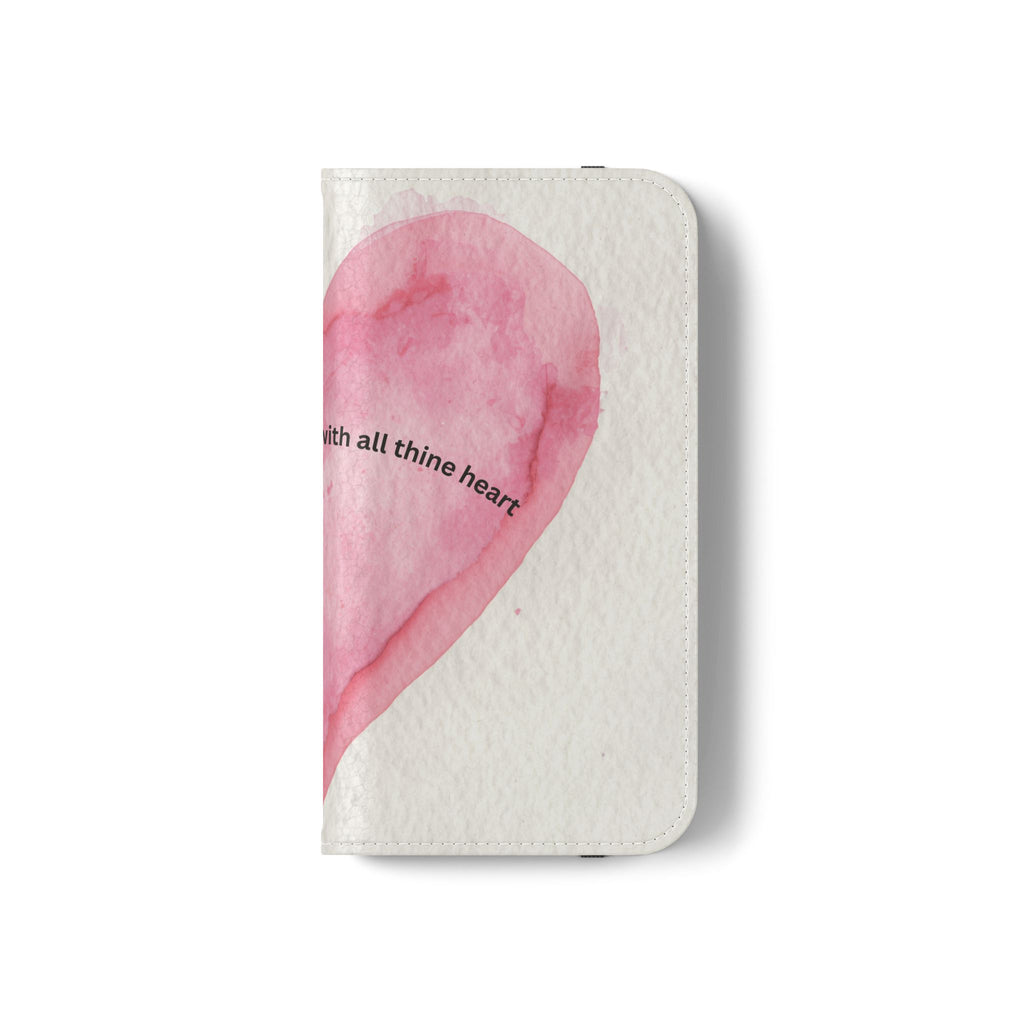 Christian Watercolor Heart Flip Case — "Trust in the Lord with all thine heart" Phone Wallet