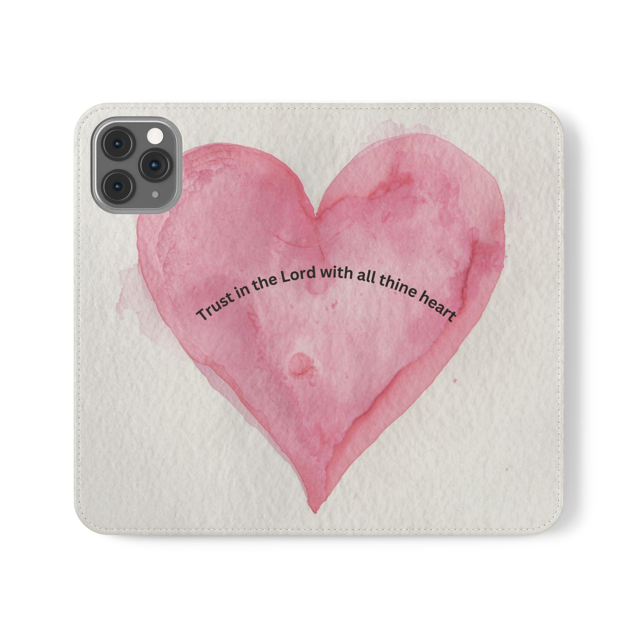 Christian Watercolor Heart Flip Case — "Trust in the Lord with all thine heart" Phone Wallet