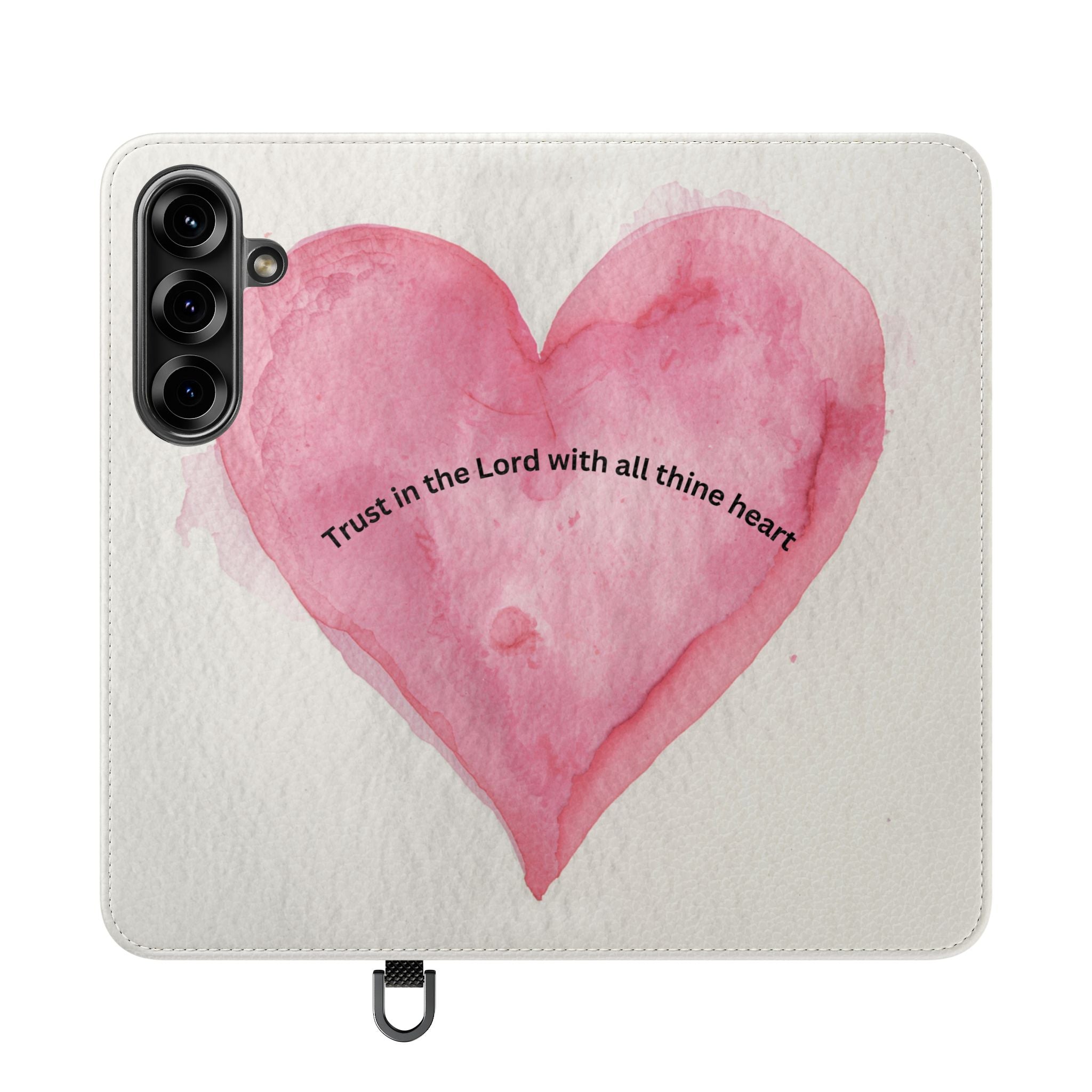 Christian Watercolor Heart Flip Case — "Trust in the Lord with all thine heart" Phone Wallet