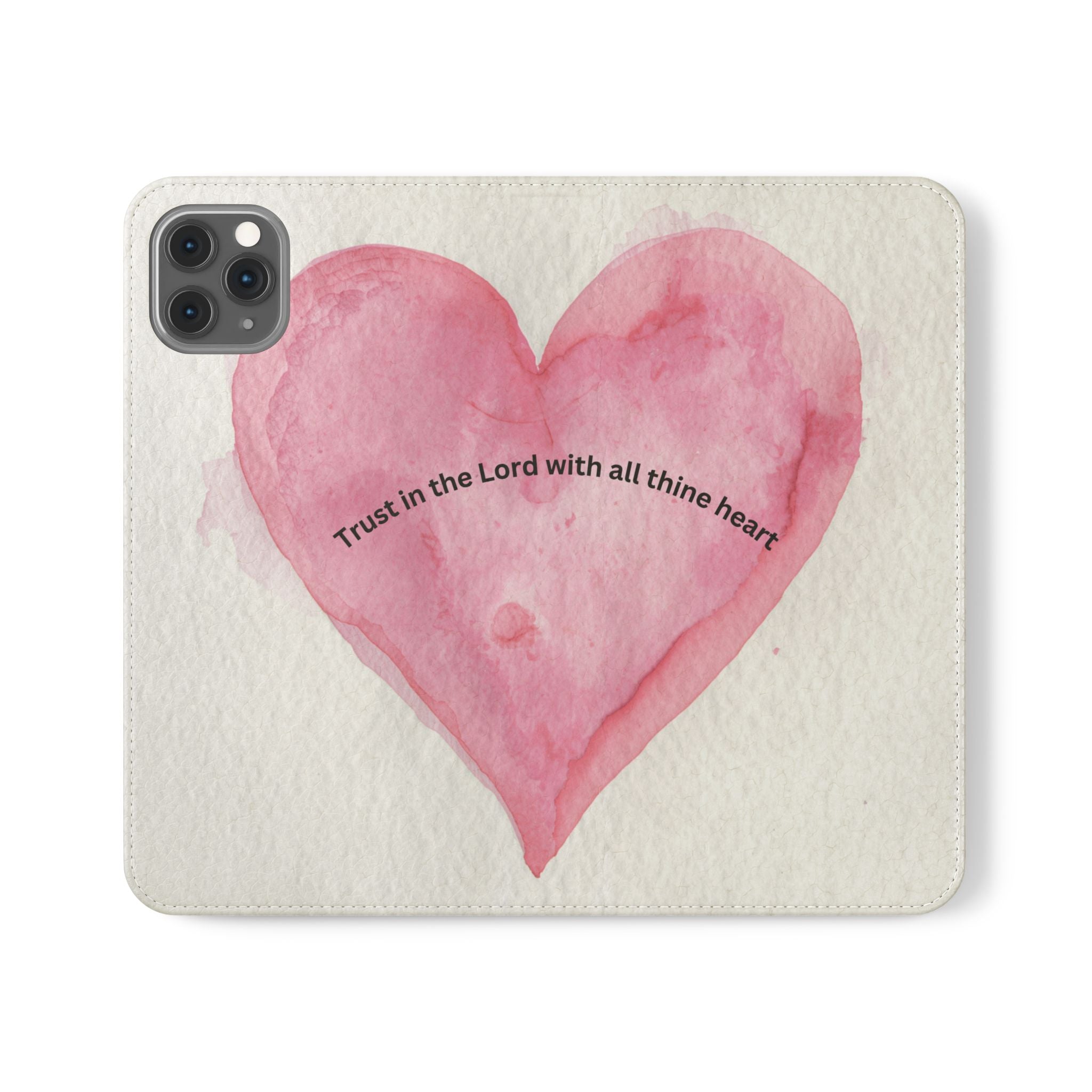 Christian Watercolor Heart Flip Case — "Trust in the Lord with all thine heart" Phone Wallet