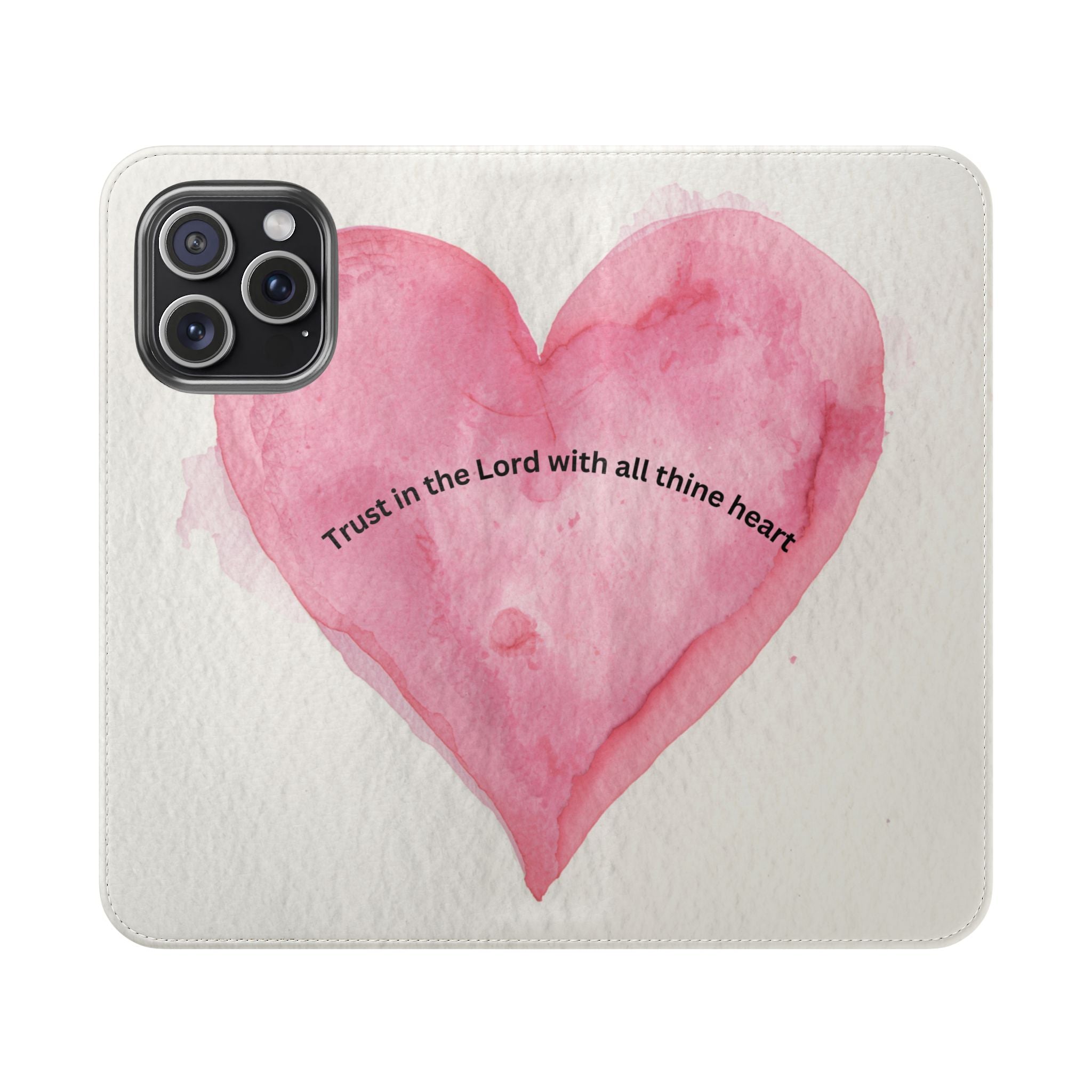 Christian Watercolor Heart Flip Case — "Trust in the Lord with all thine heart" Phone Wallet