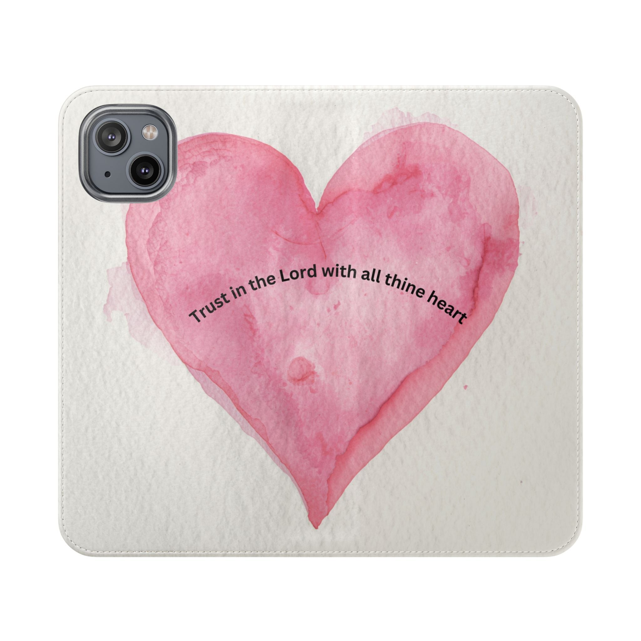 Christian Watercolor Heart Flip Case — "Trust in the Lord with all thine heart" Phone Wallet