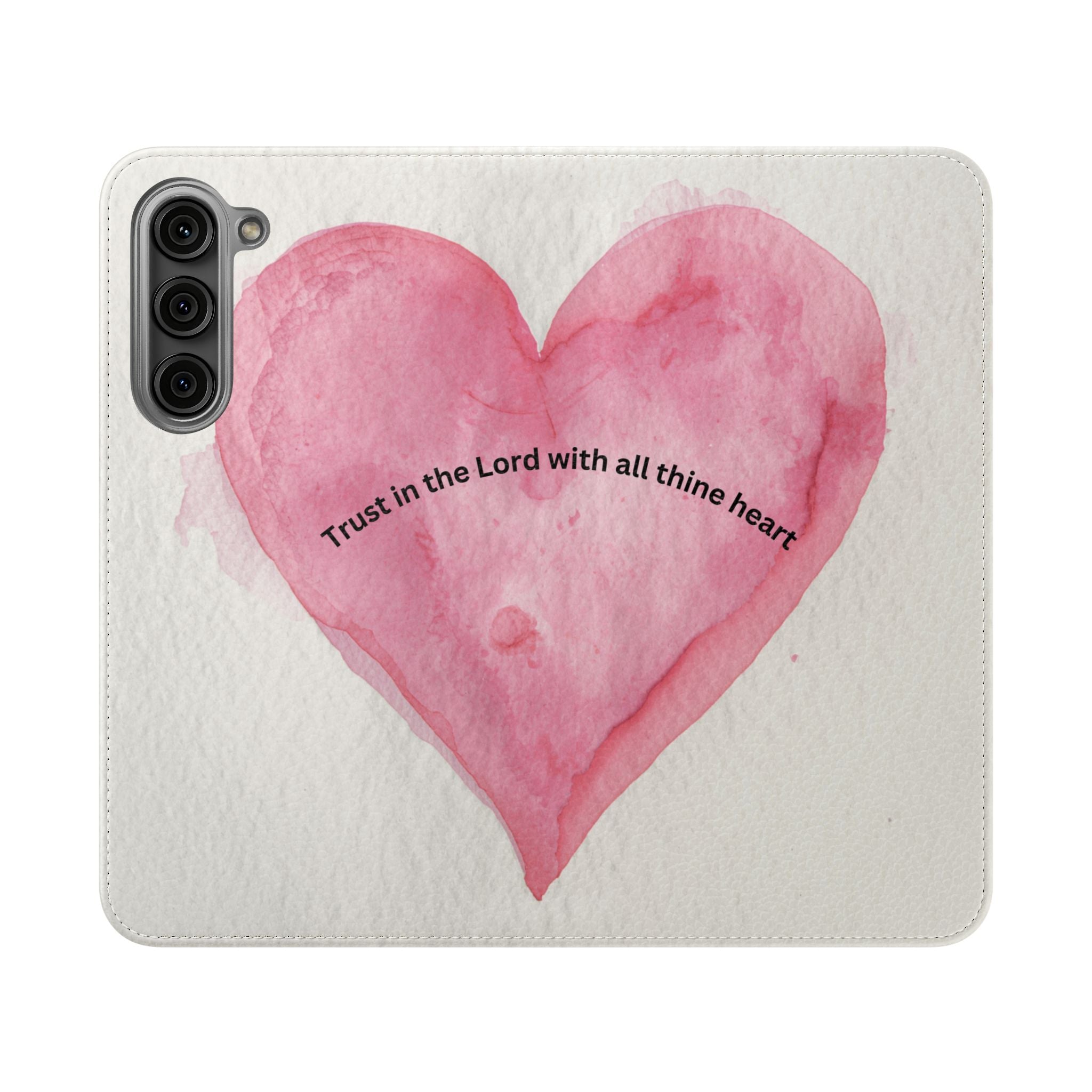 Christian Watercolor Heart Flip Case — "Trust in the Lord with all thine heart" Phone Wallet