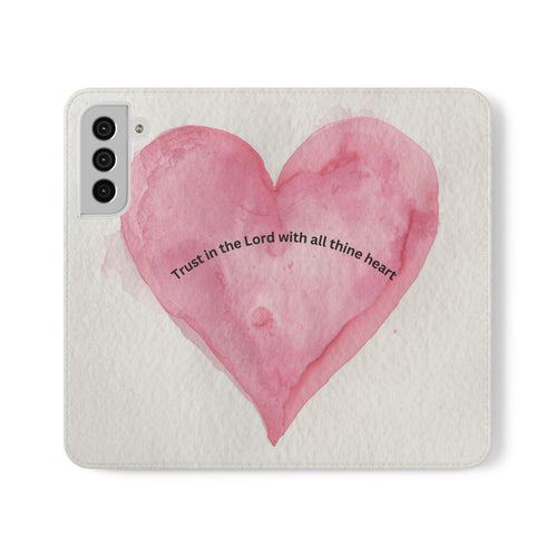 Christian Watercolor Heart Flip Case — "Trust in the Lord with all thine heart" Phone Wallet