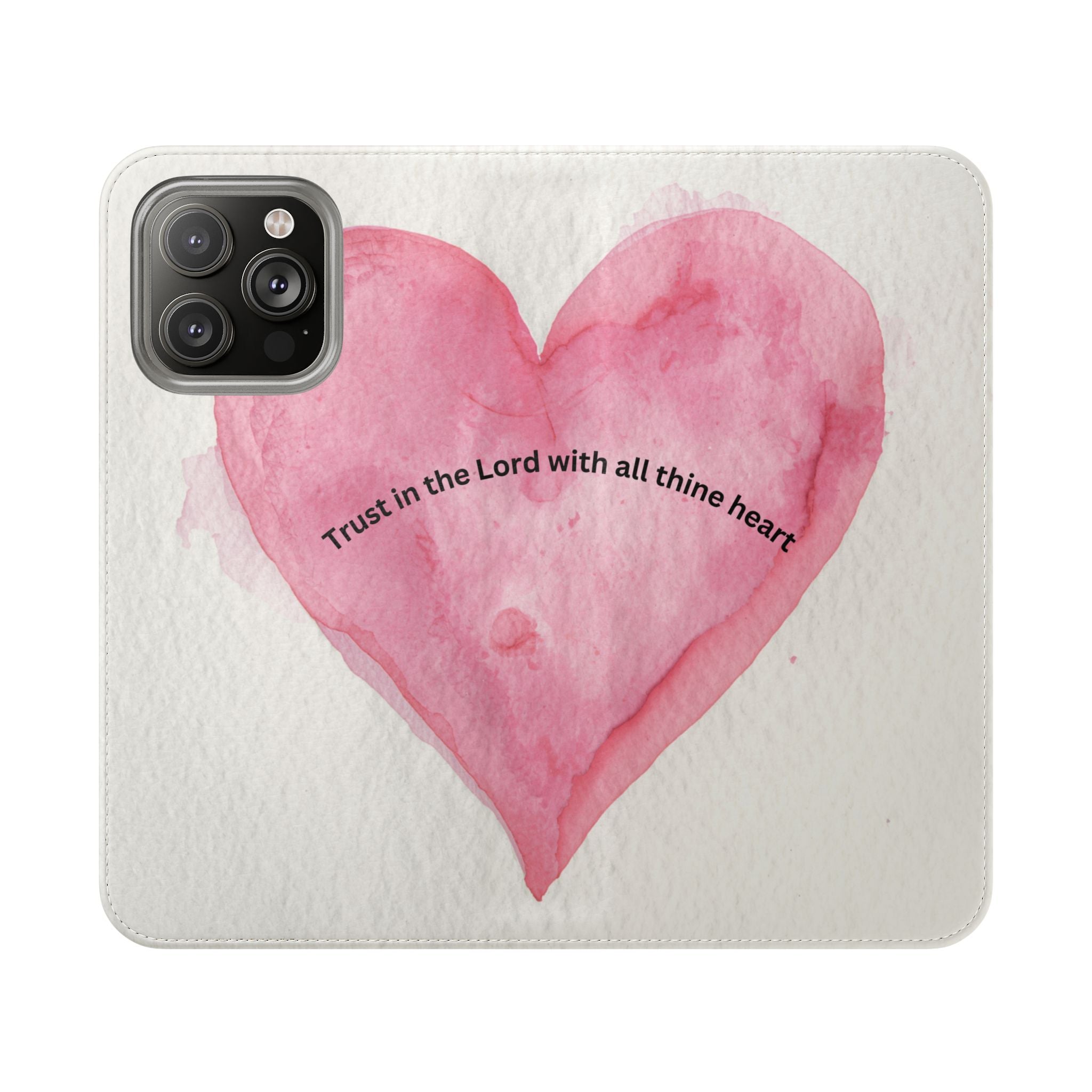 Christian Watercolor Heart Flip Case — "Trust in the Lord with all thine heart" Phone Wallet