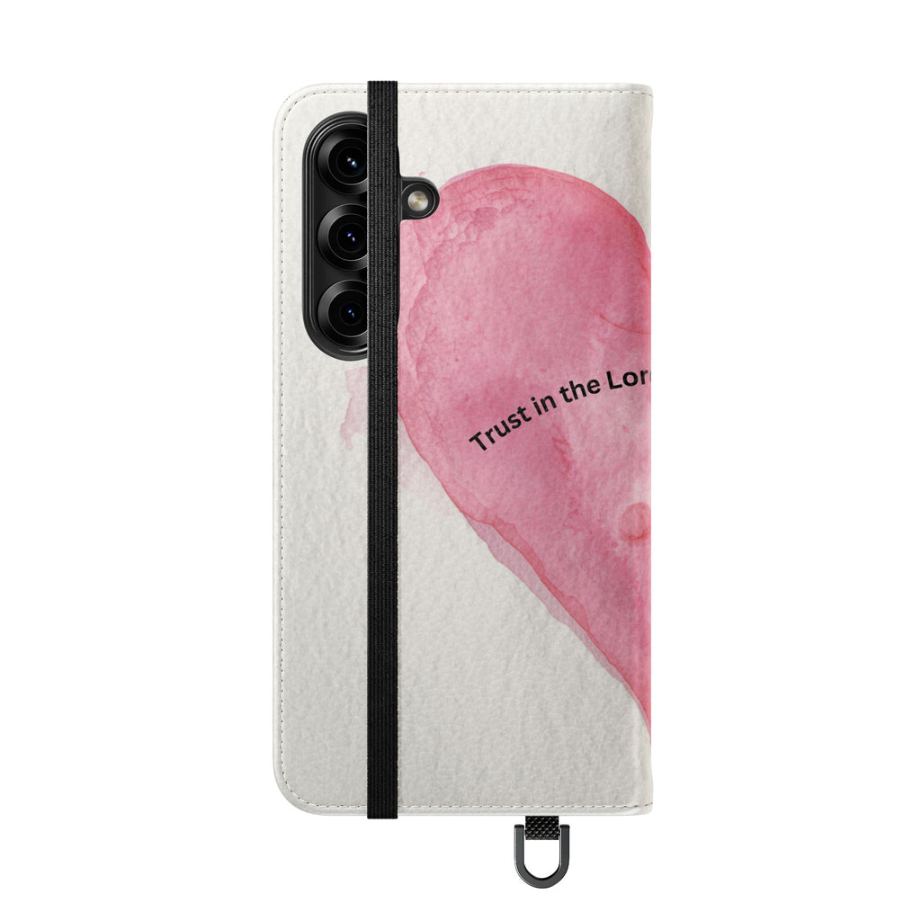 Christian Watercolor Heart Flip Case — "Trust in the Lord with all thine heart" Phone Wallet