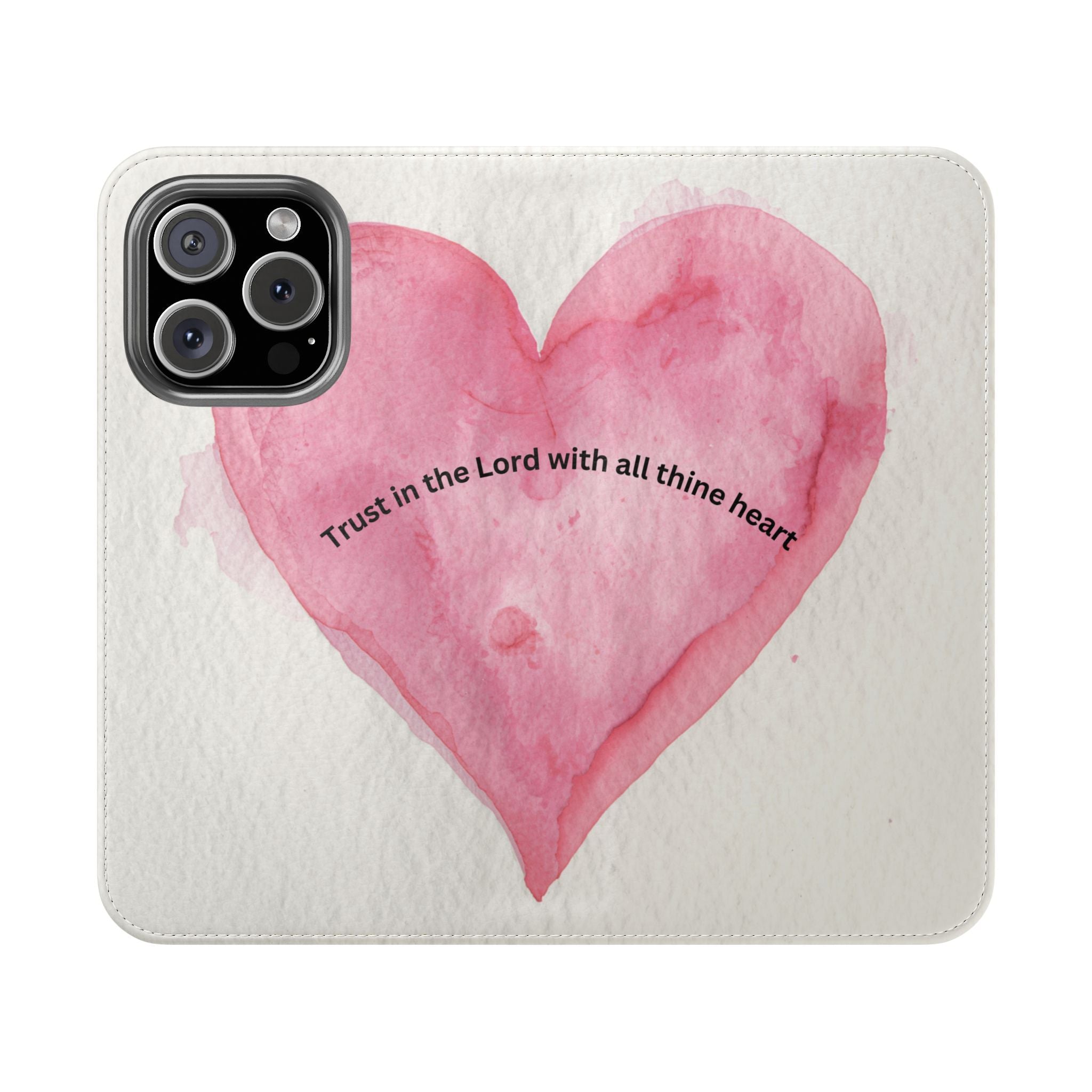 Christian Watercolor Heart Flip Case — "Trust in the Lord with all thine heart" Phone Wallet