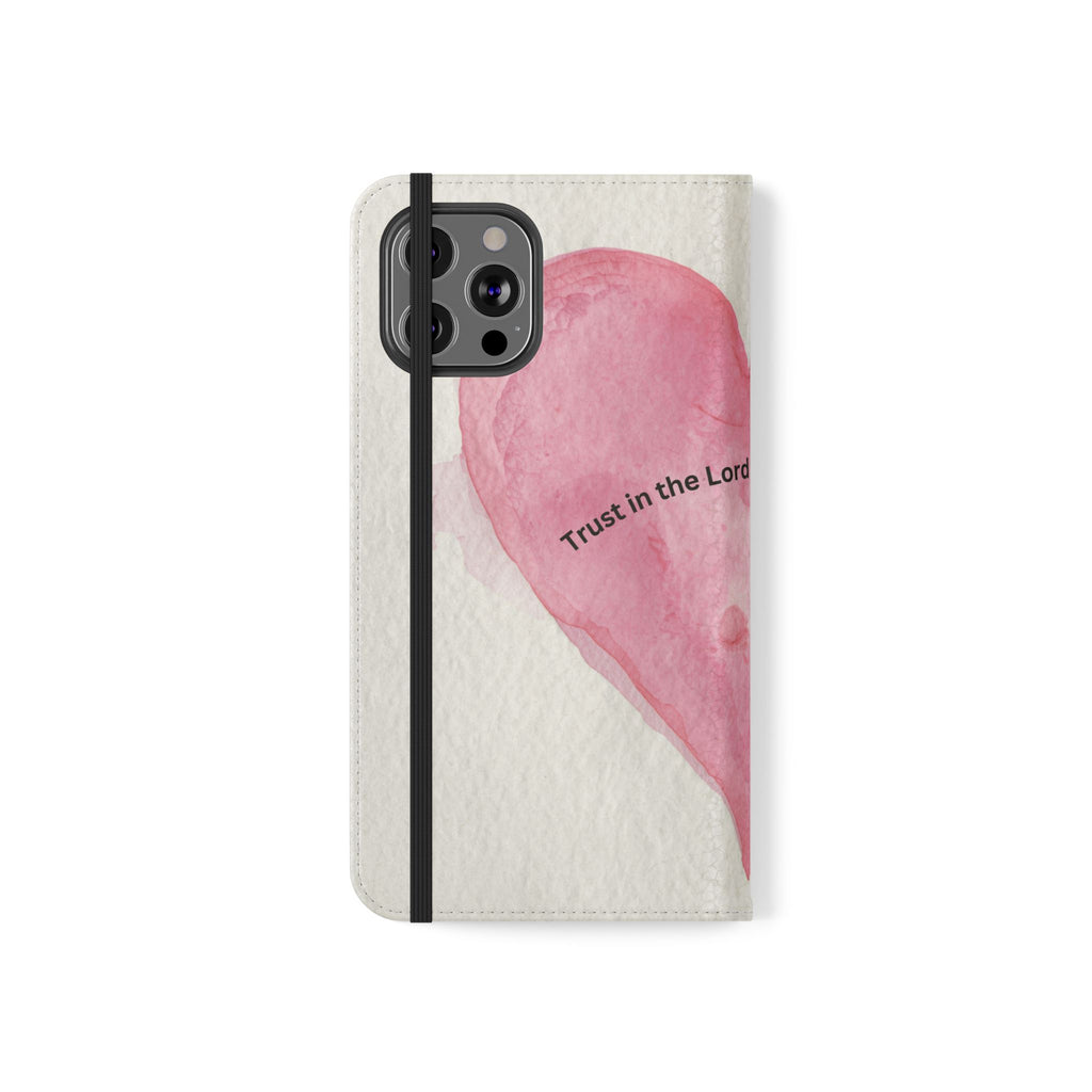 Christian Watercolor Heart Flip Case — "Trust in the Lord with all thine heart" Phone Wallet