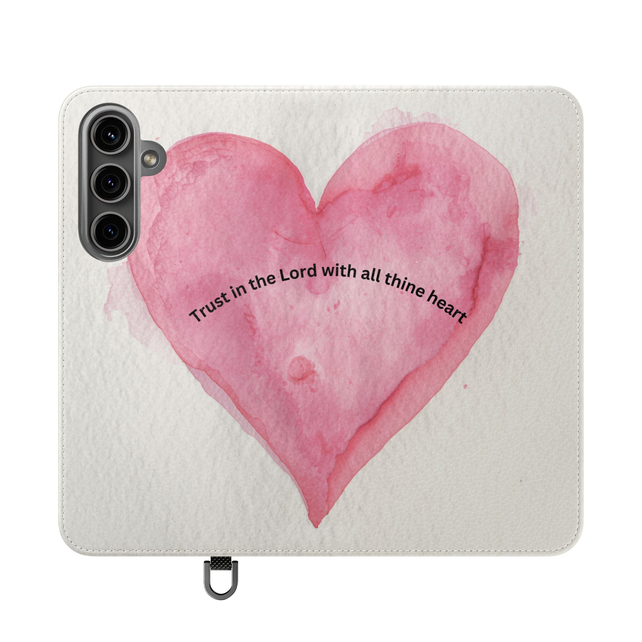 Christian Watercolor Heart Flip Case — "Trust in the Lord with all thine heart" Phone Wallet
