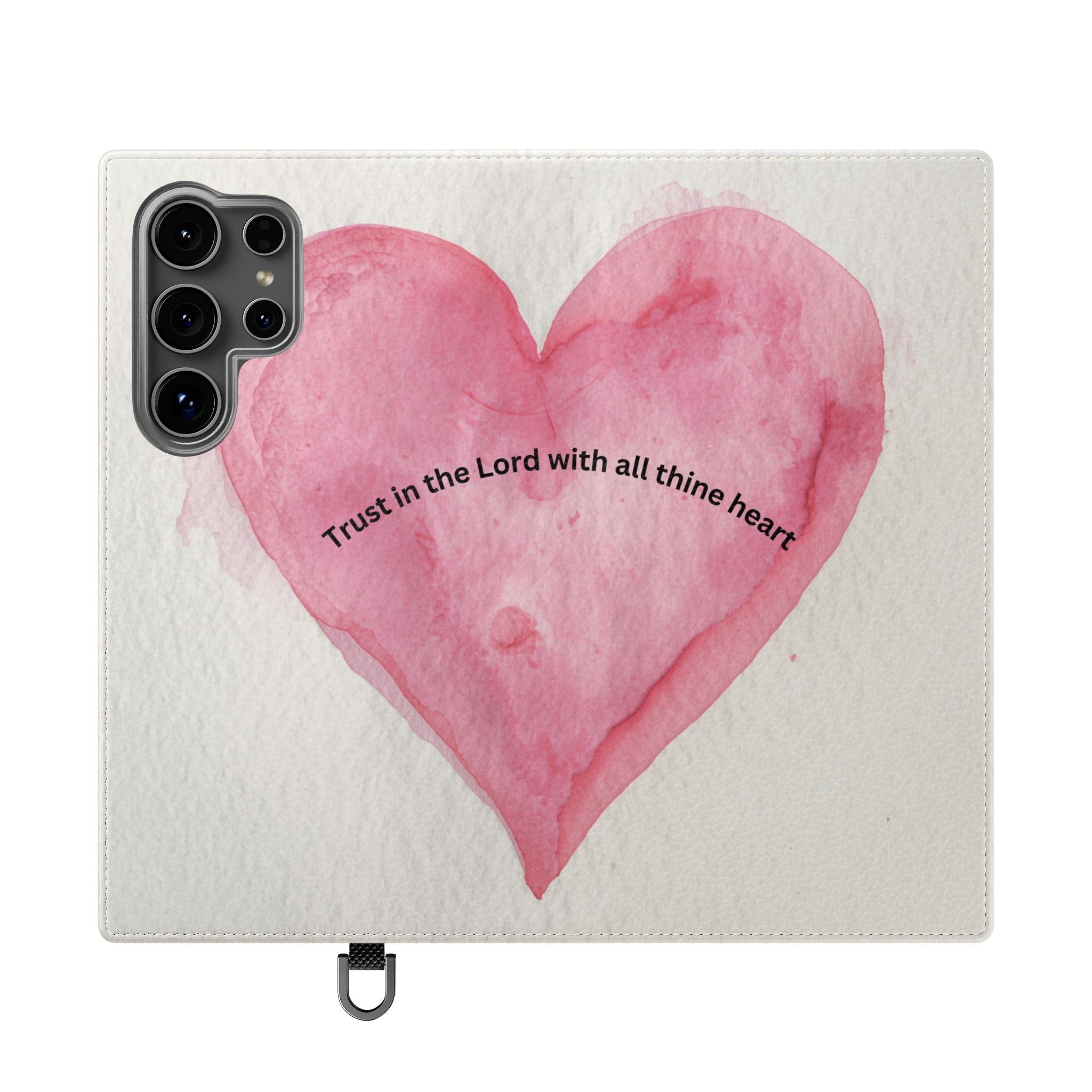 Christian Watercolor Heart Flip Case — "Trust in the Lord with all thine heart" Phone Wallet