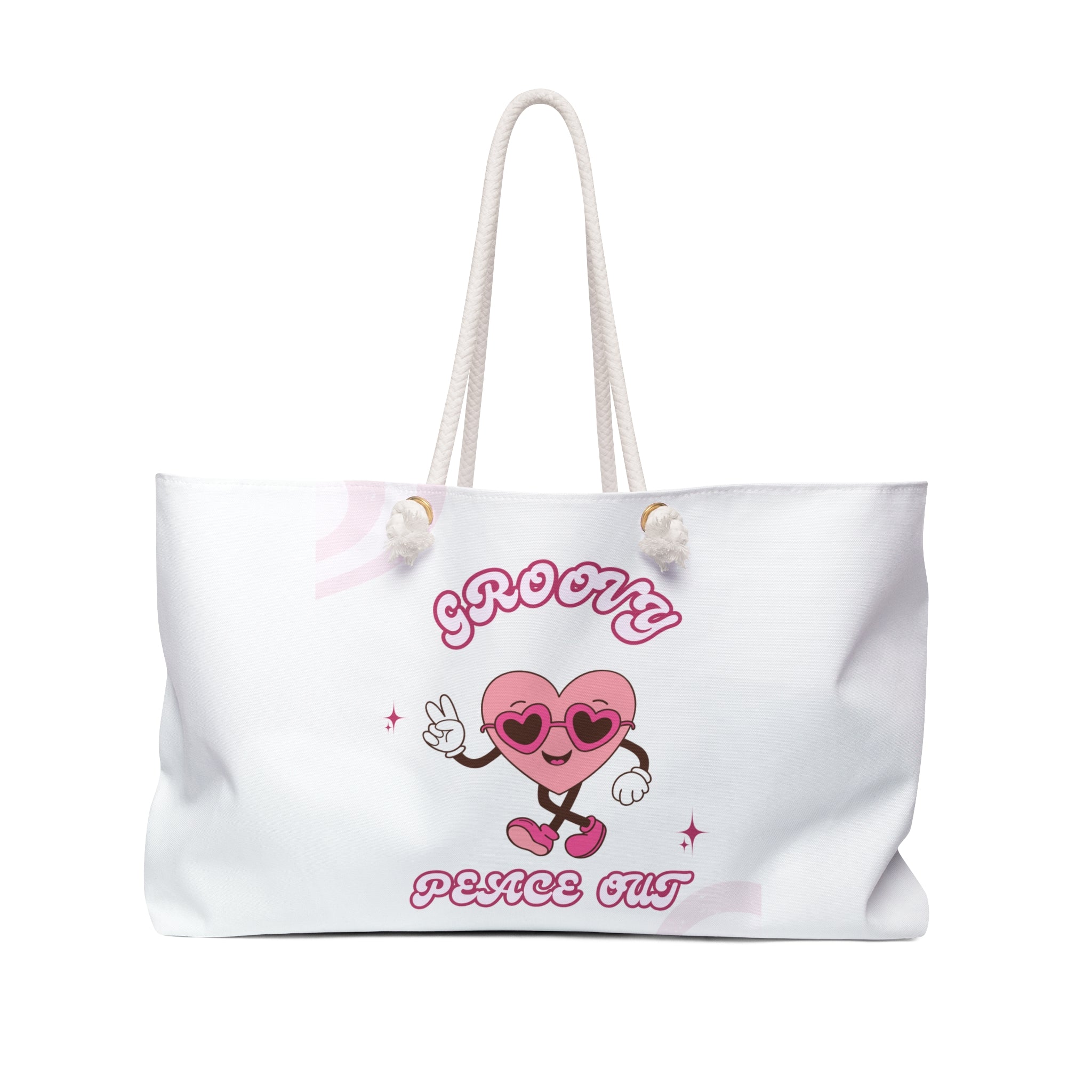 Groovy Peace Out Heart Weekender Bag – Cute 70s Retro Travel Tote