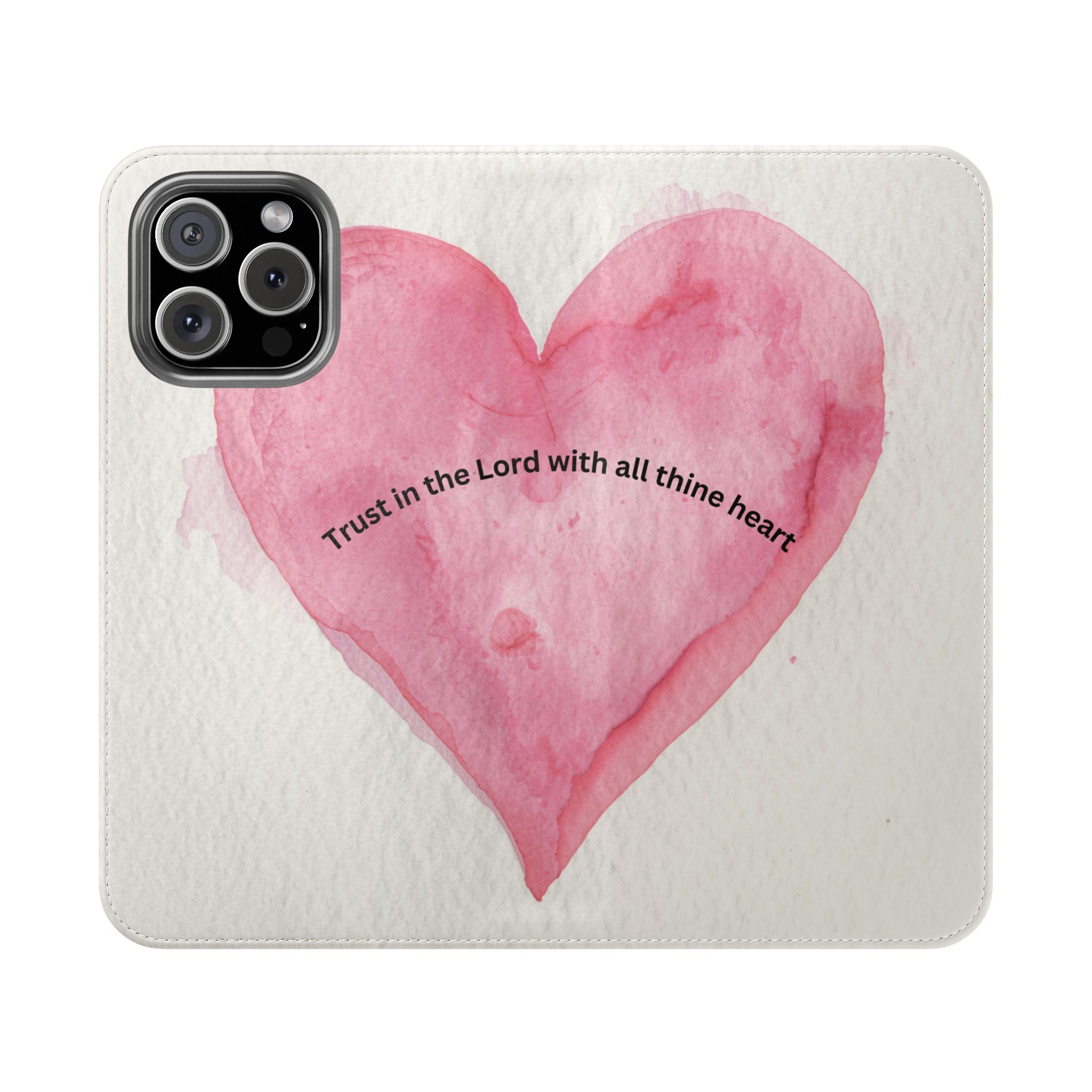 Christian Watercolor Heart Flip Case — "Trust in the Lord with all thine heart" Phone Wallet