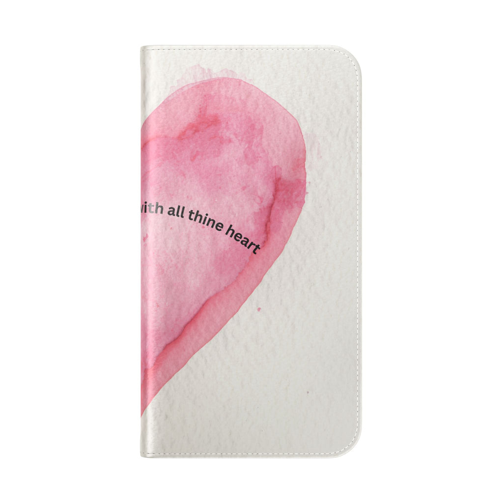 Christian Watercolor Heart Flip Case — "Trust in the Lord with all thine heart" Phone Wallet