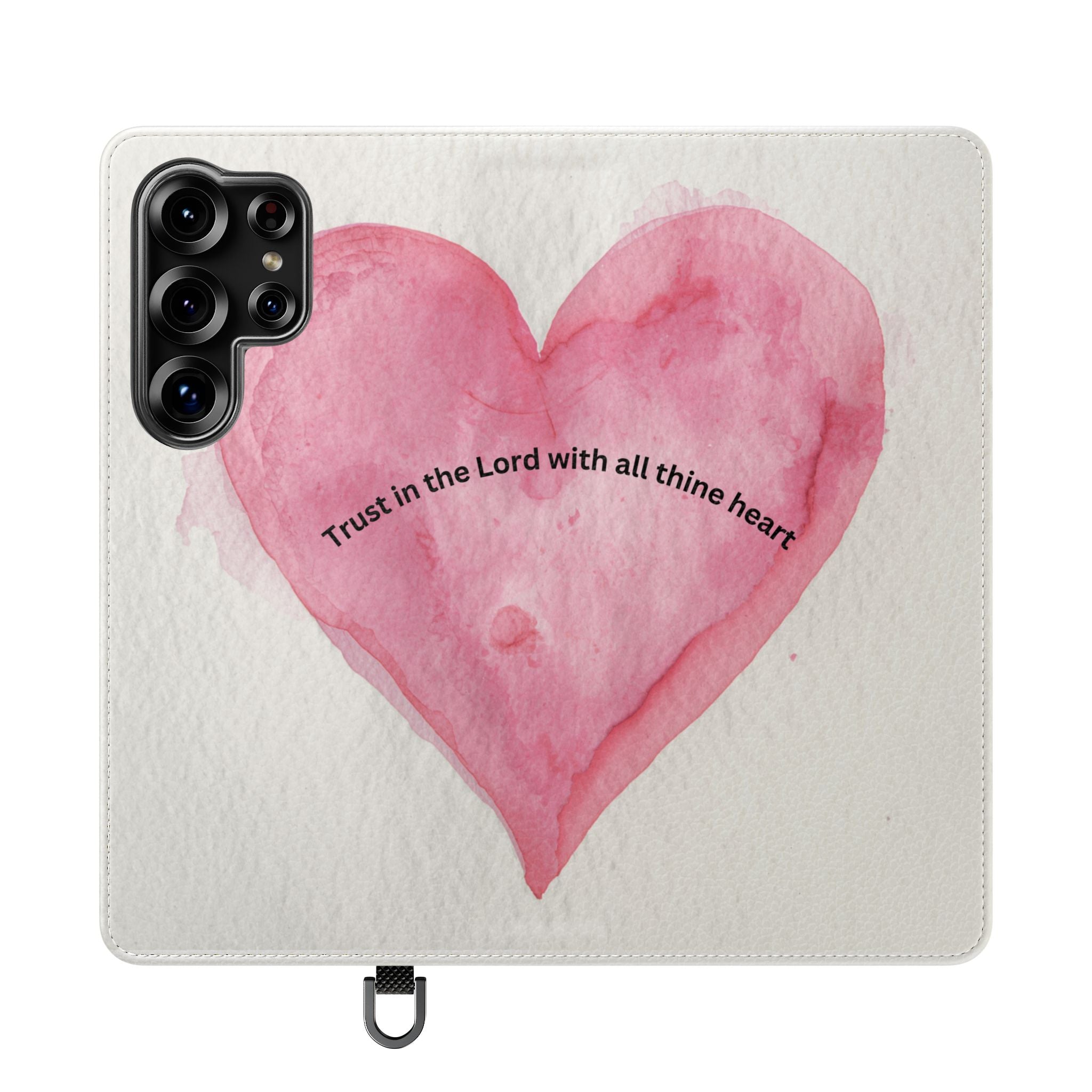 Christian Watercolor Heart Flip Case — "Trust in the Lord with all thine heart" Phone Wallet