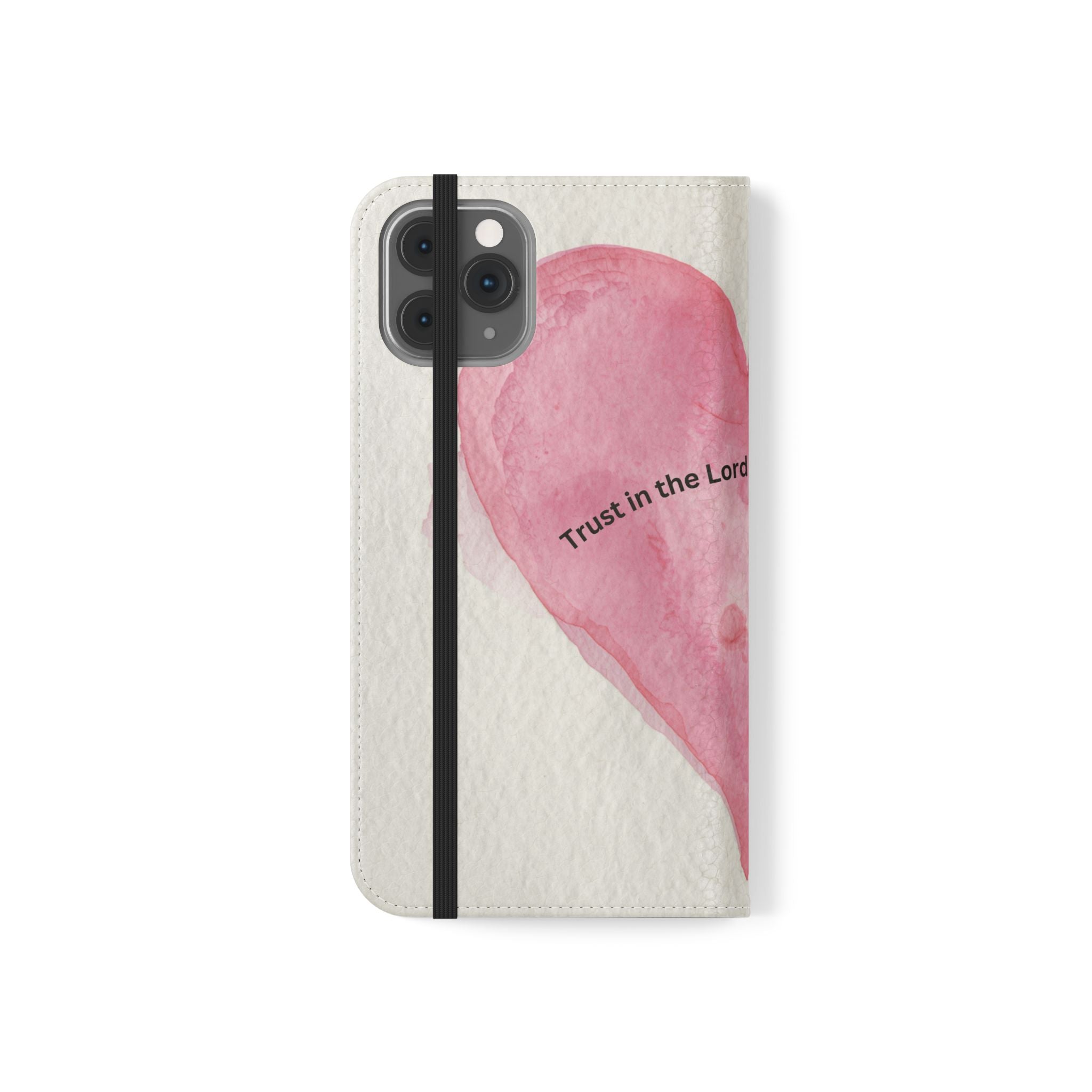 Christian Watercolor Heart Flip Case — "Trust in the Lord with all thine heart" Phone Wallet