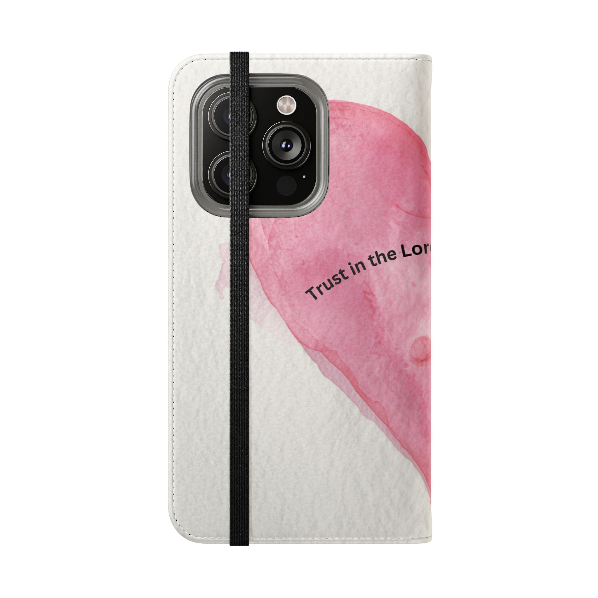 Christian Watercolor Heart Flip Case — "Trust in the Lord with all thine heart" Phone Wallet