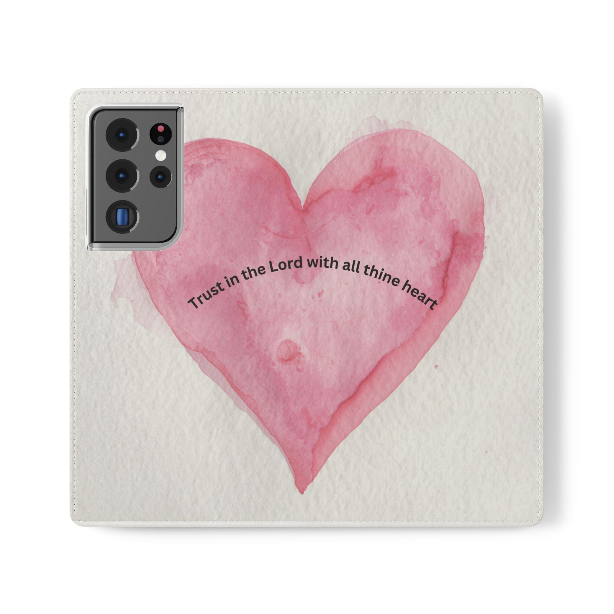 Christian Watercolor Heart Flip Case — "Trust in the Lord with all thine heart" Phone Wallet