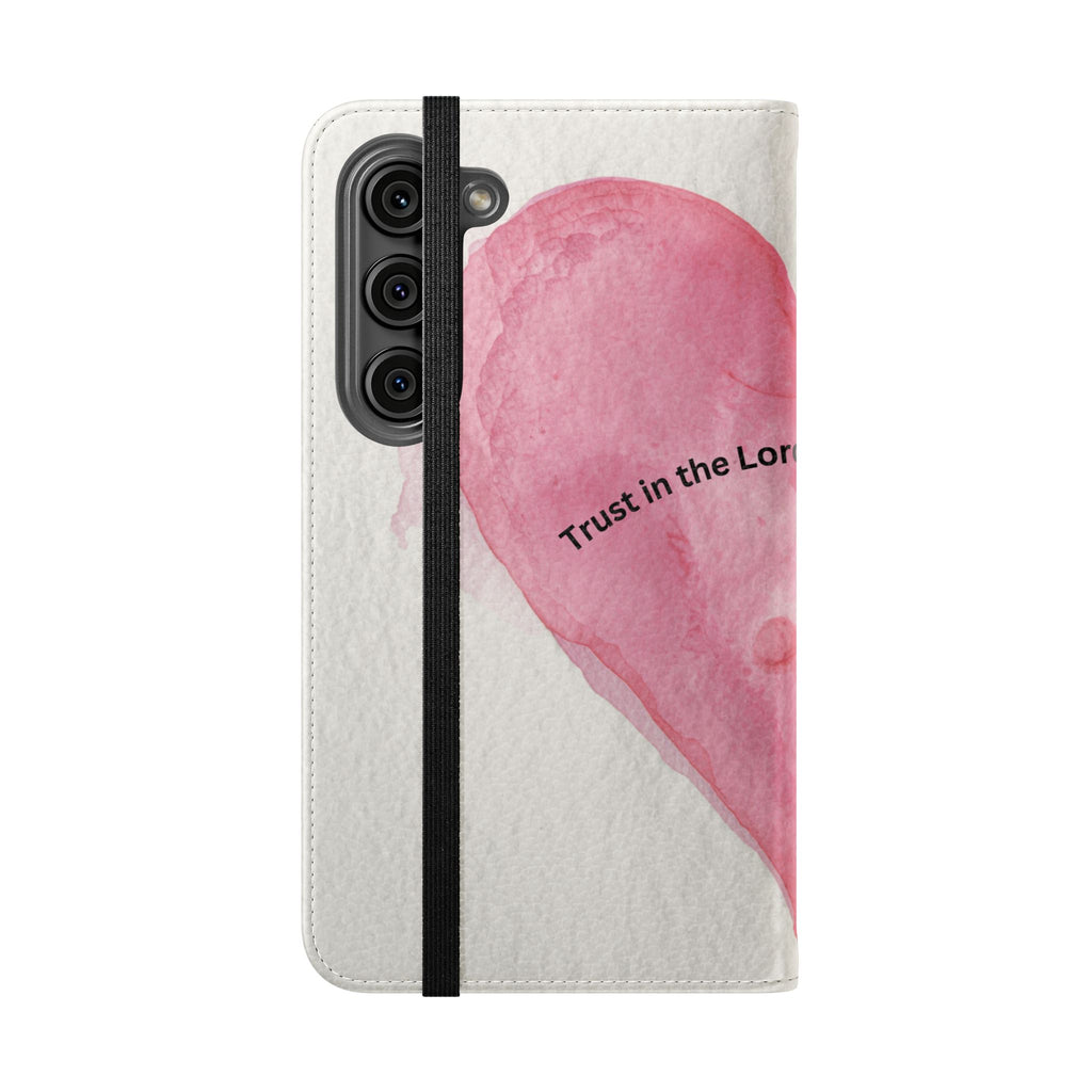 Christian Watercolor Heart Flip Case — "Trust in the Lord with all thine heart" Phone Wallet