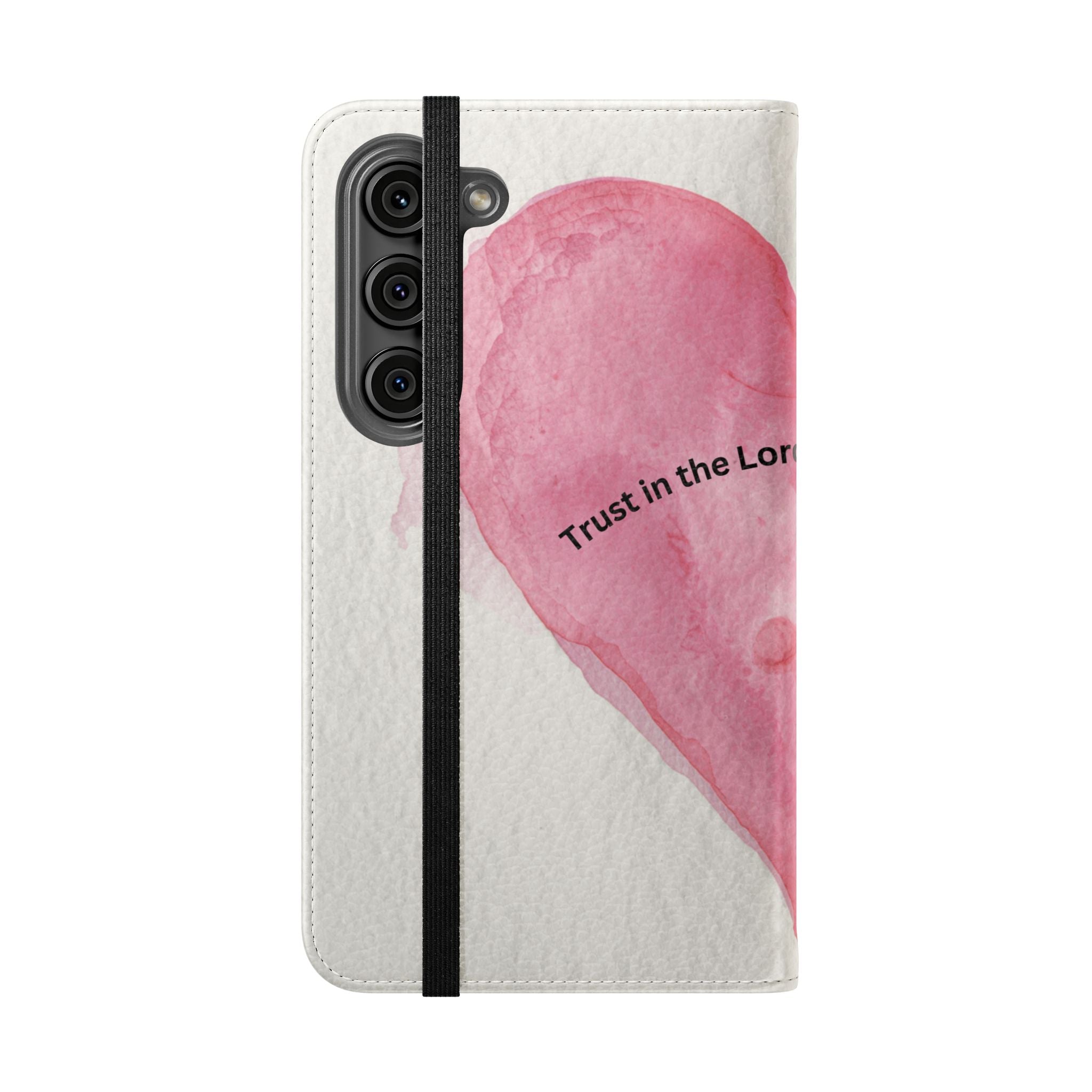 Christian Watercolor Heart Flip Case — "Trust in the Lord with all thine heart" Phone Wallet