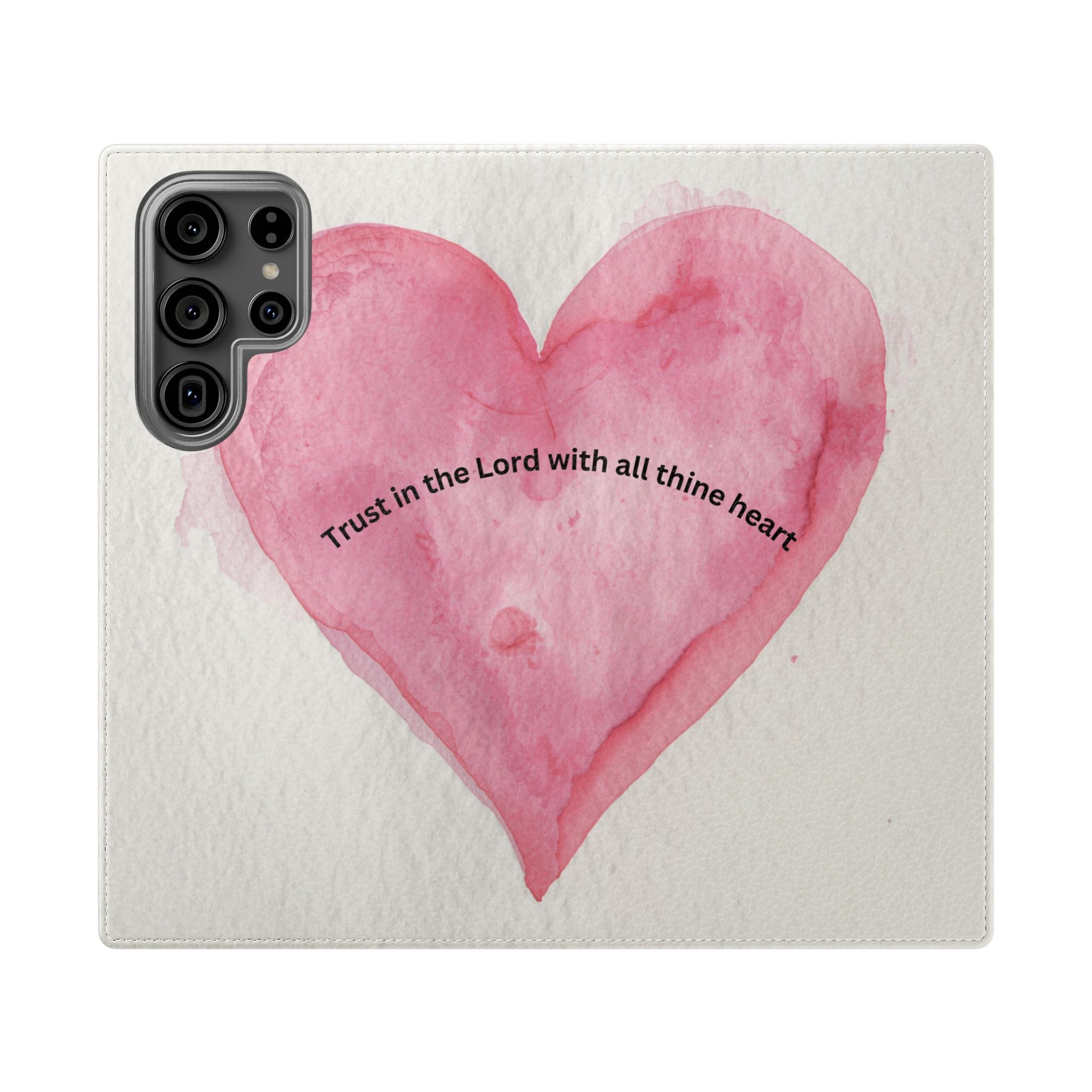 Christian Watercolor Heart Flip Case — "Trust in the Lord with all thine heart" Phone Wallet