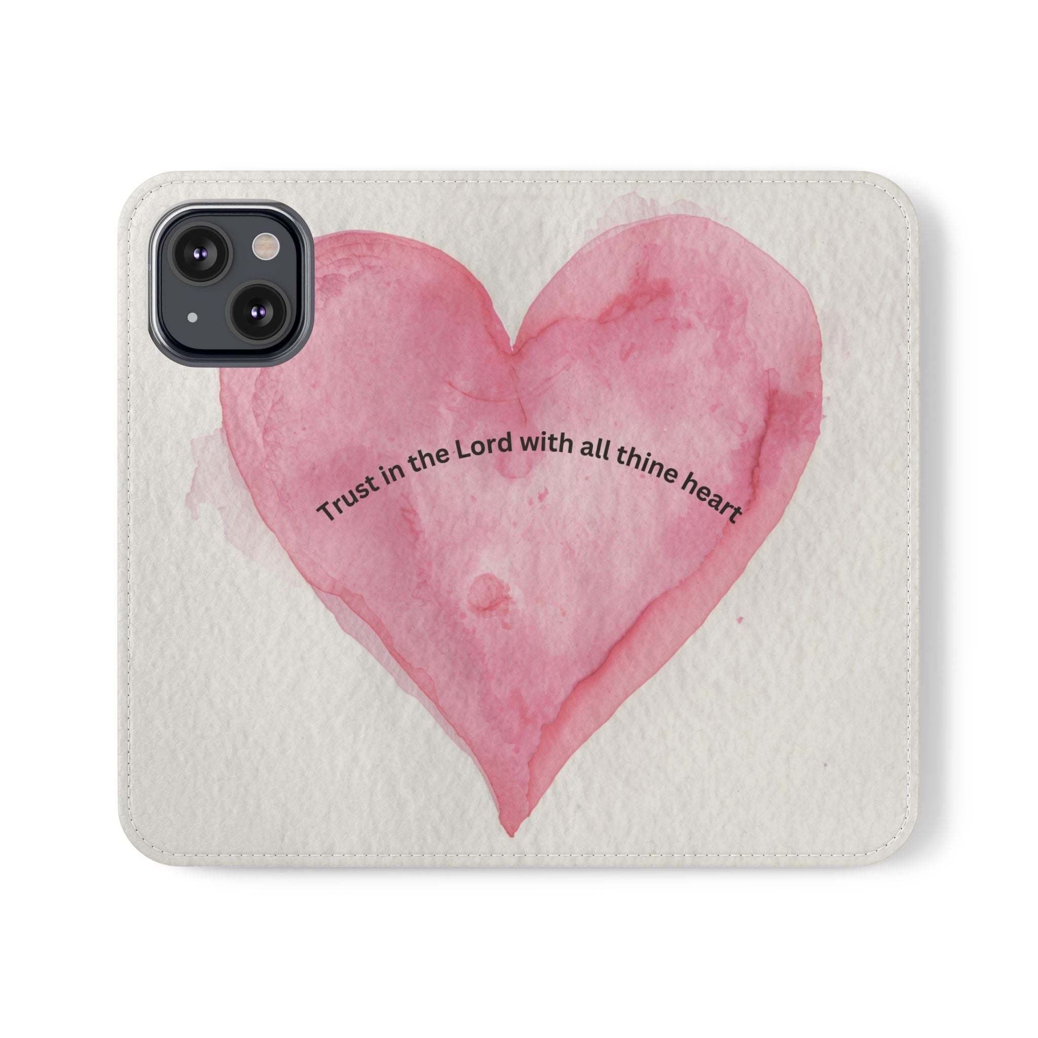 Christian Watercolor Heart Flip Case — "Trust in the Lord with all thine heart" Phone Wallet