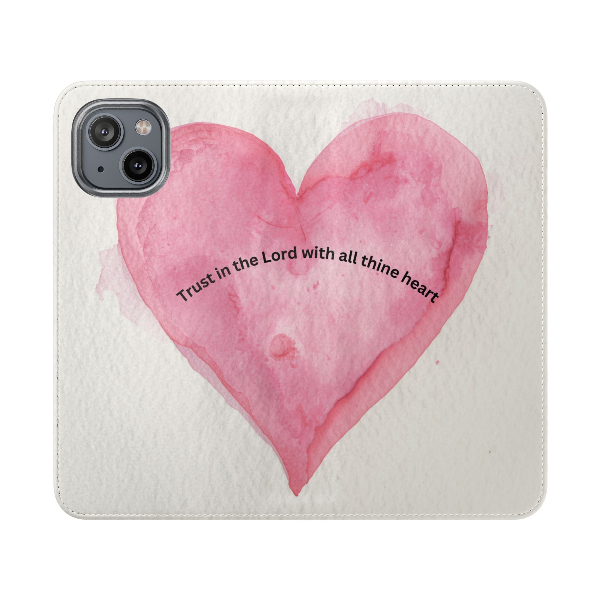 Christian Watercolor Heart Flip Case — "Trust in the Lord with all thine heart" Phone Wallet