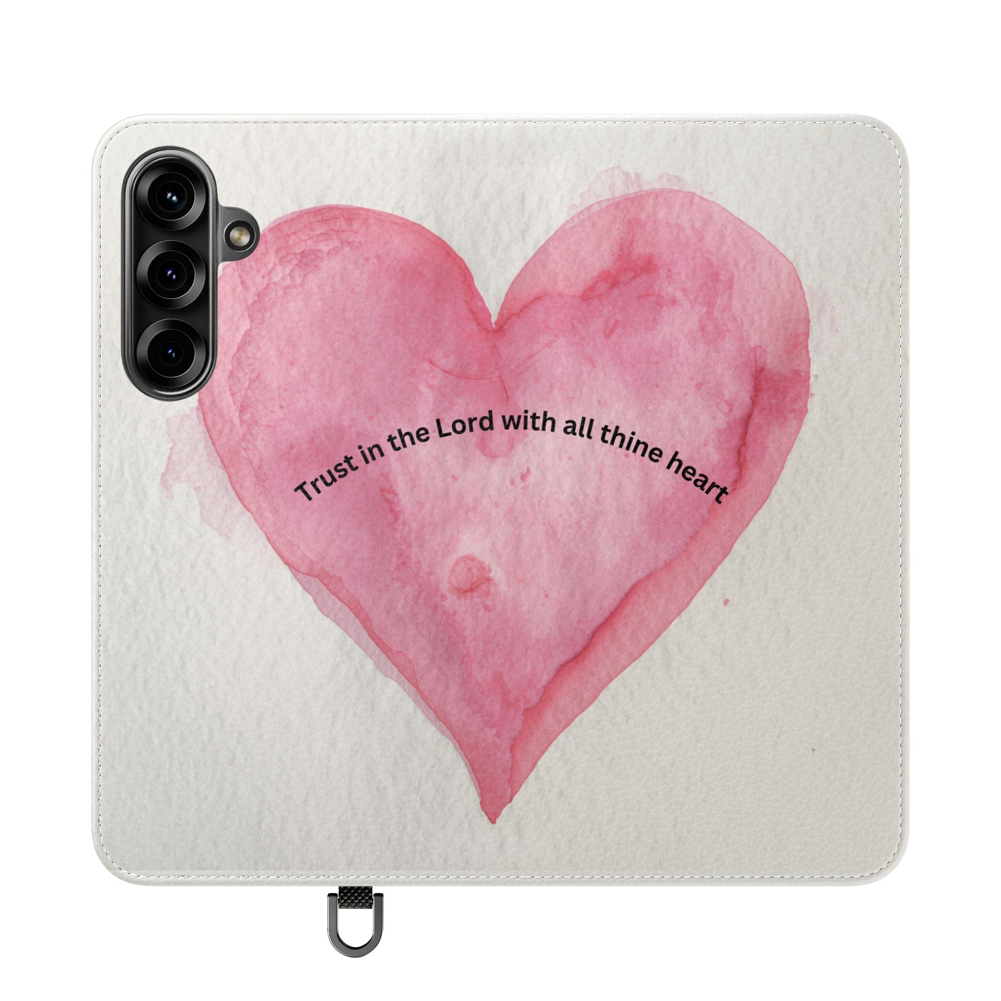 Christian Watercolor Heart Flip Case — "Trust in the Lord with all thine heart" Phone Wallet